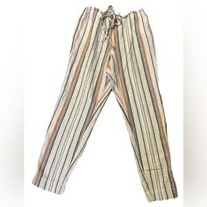 Beach Lunch Lounge Women’s Linen Giavanna Striped Pants Front Tie High Tide Sz L